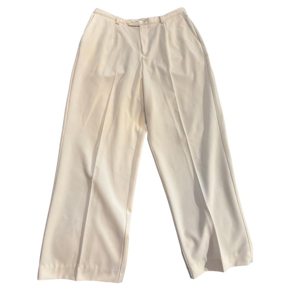 JM Collection Petite Women 12 Cream Wide Leg Pleated Trousers Office Coastal